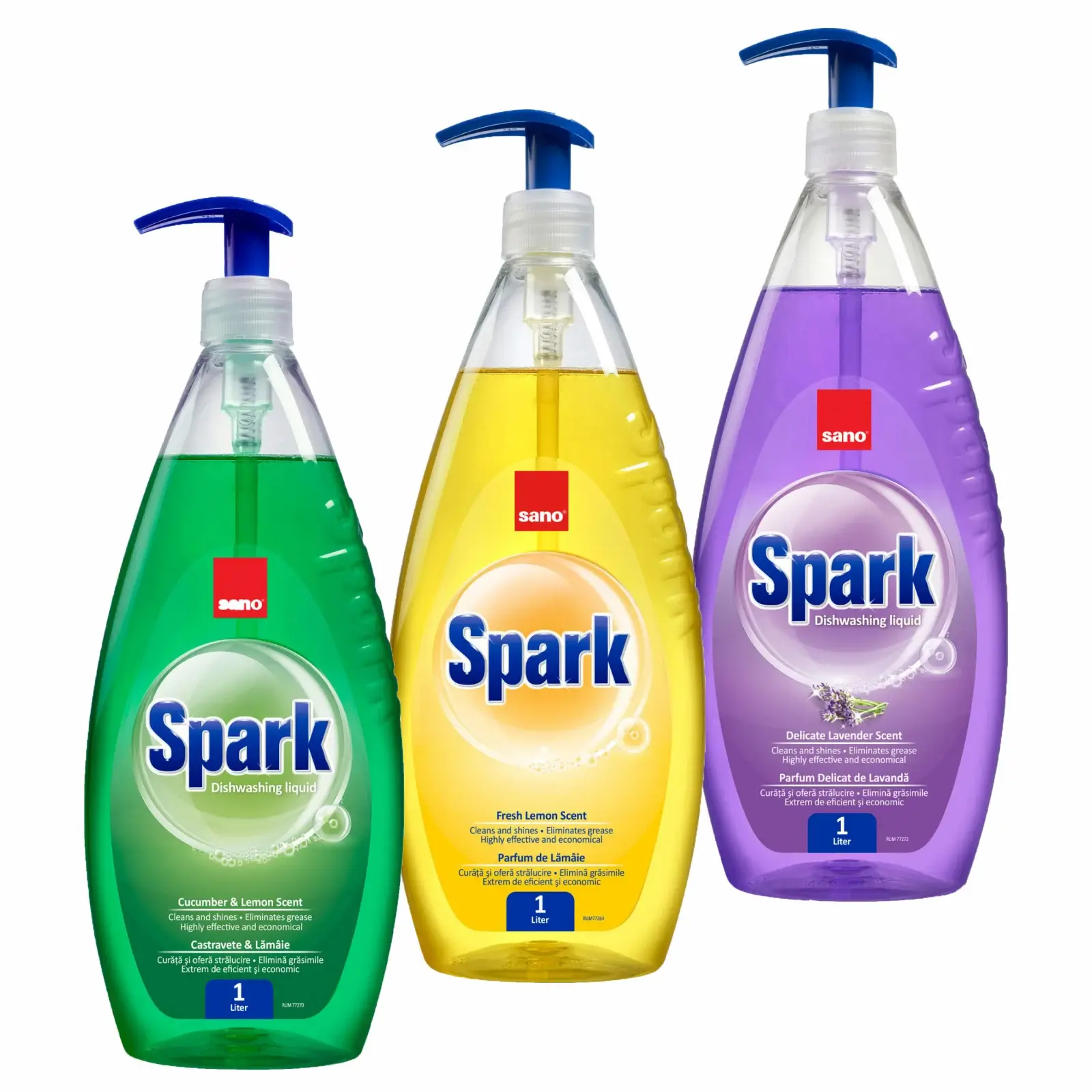 Detergenți vase - Pachet promo 3 x Sano Detergent pentru vase, 1 L, Spark Castravete & Lamaie & Lavanda