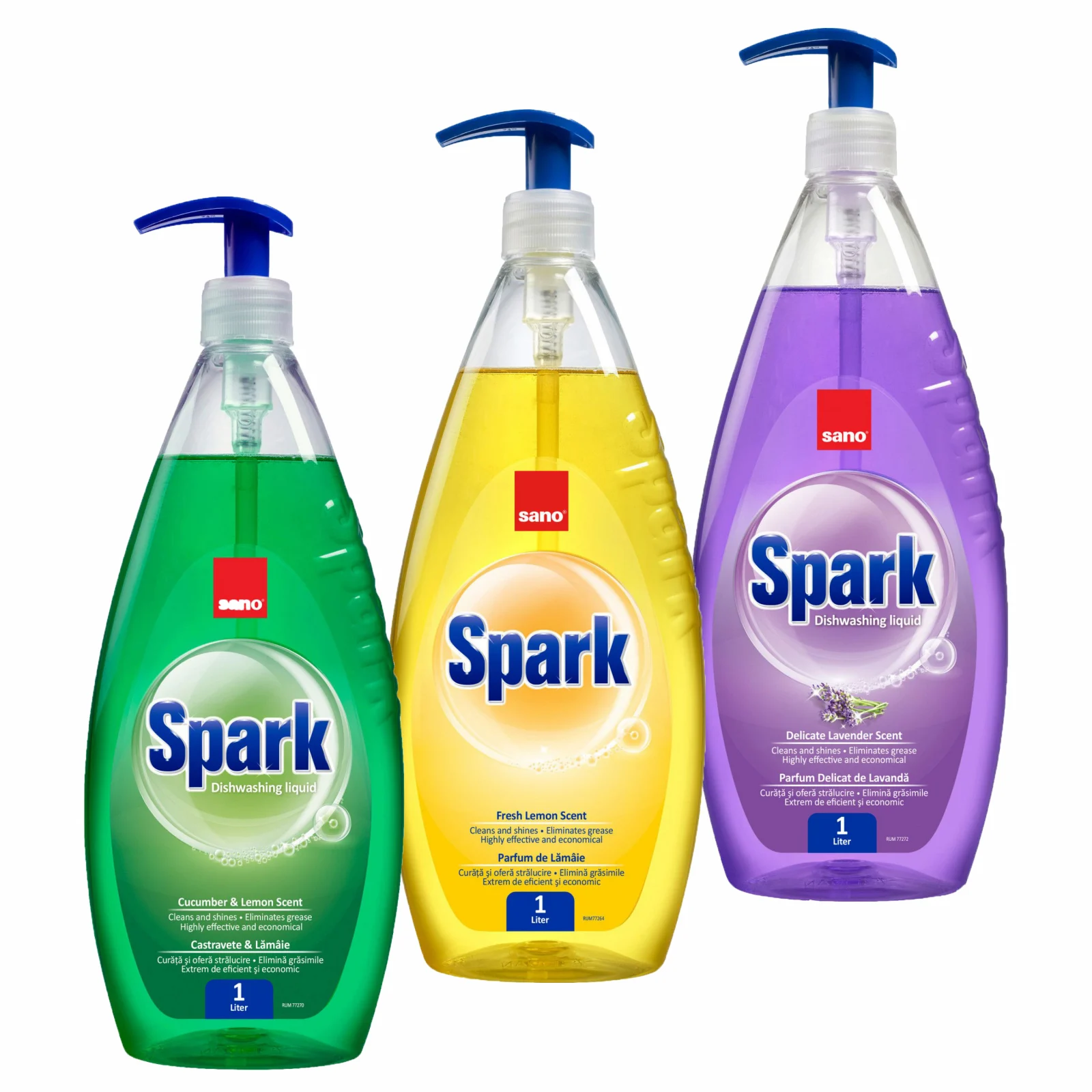Detergenți vase - Pachet promo 3 x Sano Detergent pentru vase, 1 L, Spark Castravete & Lamaie & Lavanda