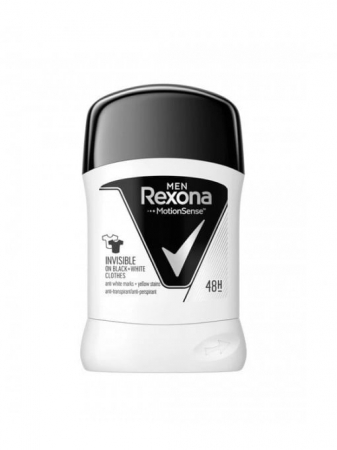 Stick - Rexona Deodorant stick, Barbati, 50 ml, Invisible on Black + White clothes