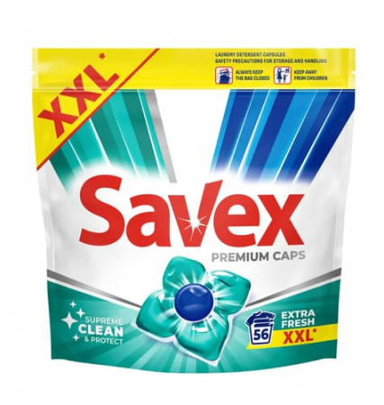 Detergent rufe capsule - Savex Detergent capsule Premium Caps, 56 buc, Extra Fresh
