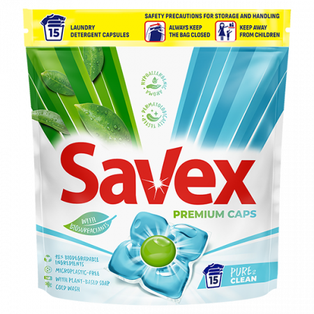 Detergent rufe capsule - Savex Detergent capsule Premium Caps, 15 buc, Pure & Clean