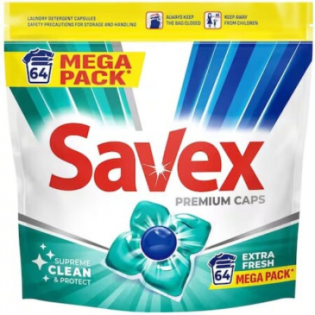 Detergent rufe capsule - Savex Detergent capsule Premium Caps, 64 buc, Extra Fresh