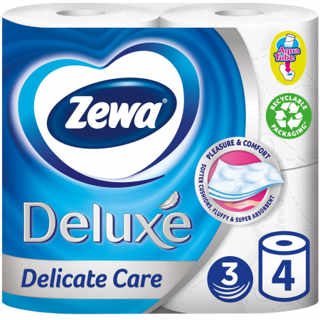 PRODUSE CURĂȚENIE - Zewa Hartie igienica, 3 straturi, 4 role, Deluxe Delicate Care