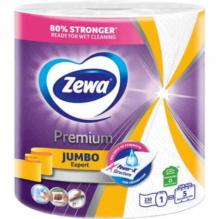 Prosoape de hârtie și șervețele - Zewa Jumbo Prosop hartie, 3 straturi, 1 rola, 230 foi, Premium Expert