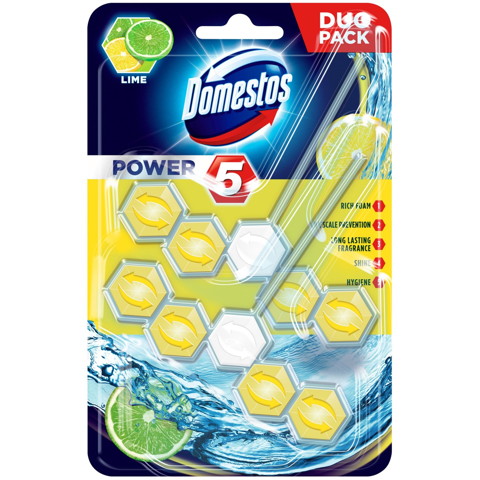Domestos Odorizant WC cu bile, 2 x 55 g, Power 5 Lime