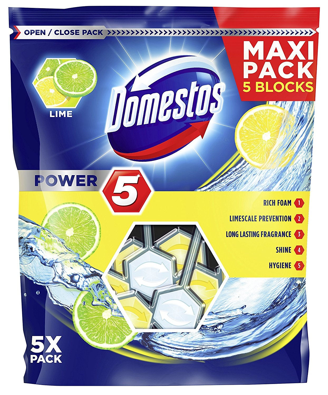 Domestos Odorizant WC cu bile, 5 x 55 g, Power 5 Lime