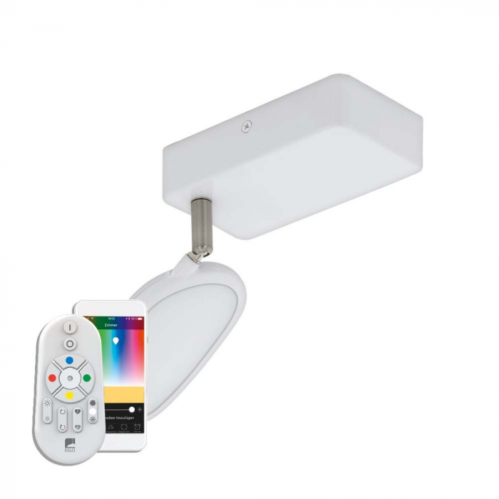 Aplica inteligenta EGLO PALOMBARE-C 97691, LED RGB 1X5W 600lm 2700-6500K, Plastic, Aluminiu, Otel, Alb