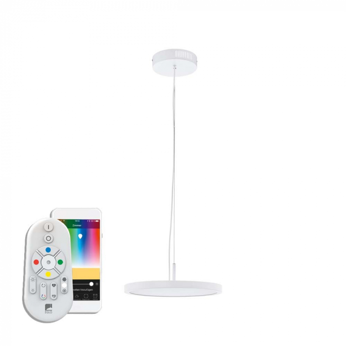 Pendul inteligent EGLO CERIGNOLA-C 98605, LED RGB 21W 2950lm 2700-6500K O400mm, Alb Cu ajutorul aplicatiei sau accesorilor (telecomanda si sau priza EGLO CONNECT), produsul poate avea urmatoarele func