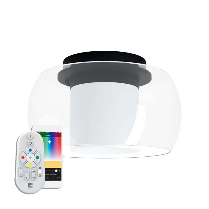 Plafoniera inteligenta EGLO BRIAGLIA-C 99022, LED RGB 24.8W 3150lm 2700-6500K O400mm, Sticla, Negru Cu ajutorul aplicatiei sau accesorilor (telecomanda si sau priza EGLO CONNECT), produsul poate avea