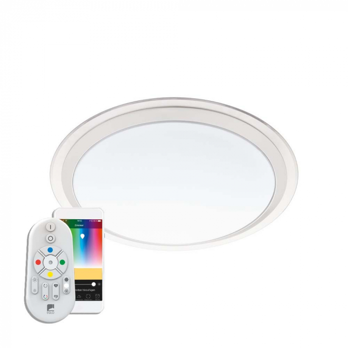 Plafoniera inteligenta EGLO COMPETA-C 96818, LED RGB 17W 2100lm 2700-6500K O430mm, Otel, Alb, Transparent, Argintiu Cu ajutorul aplicatiei sau accesorilor (telecomanda si sau priza EGLO CONNECT), prod