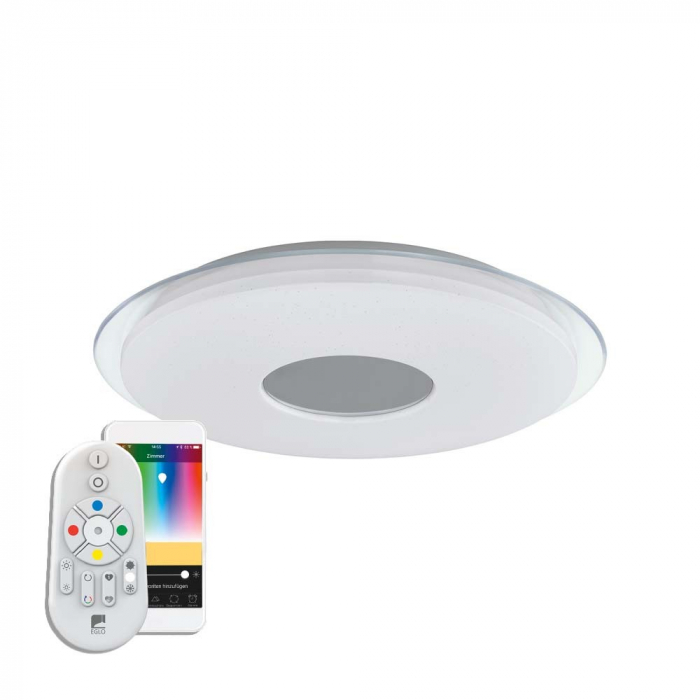 Plafoniera inteligenta EGLO LANCIANO-C 98768, LED RGB 38W 5000lm 2700-6500K O560mm, Efect de cristal, Alb, Crom Cu ajutorul aplicatiei sau accesorilor (telecomanda si sau priza EGLO CONNECT), produsul