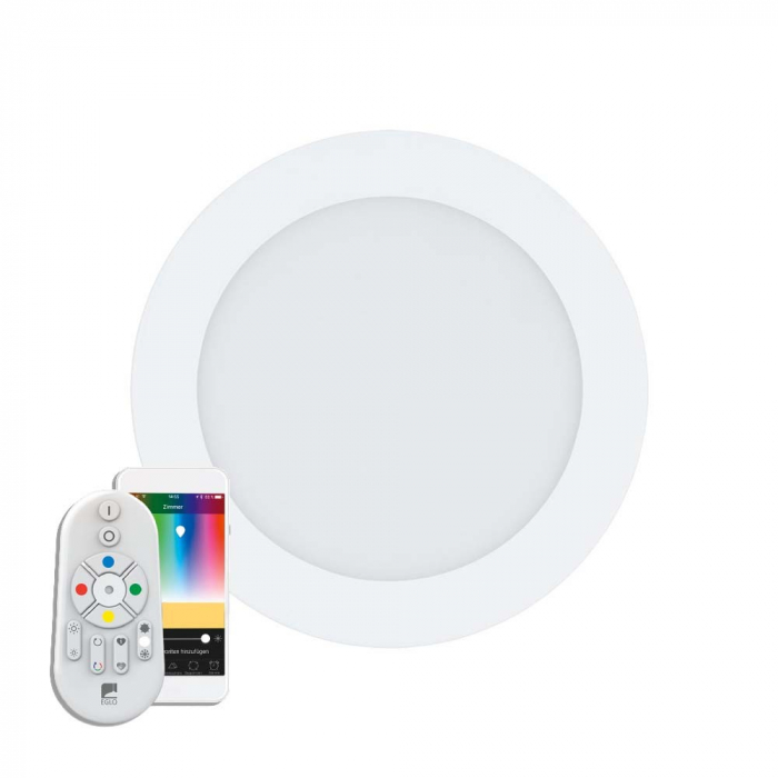 Spot inteligent incastrat EGLO FUEVA-C 32738, LED RGB 10.5W 1200lm 2700-6500K O170mm Cu ajutorul aplicatiei sau accesorilor (telecomanda si sau priza EGLO CONNECT), produsul poate avea urmatoarele fun