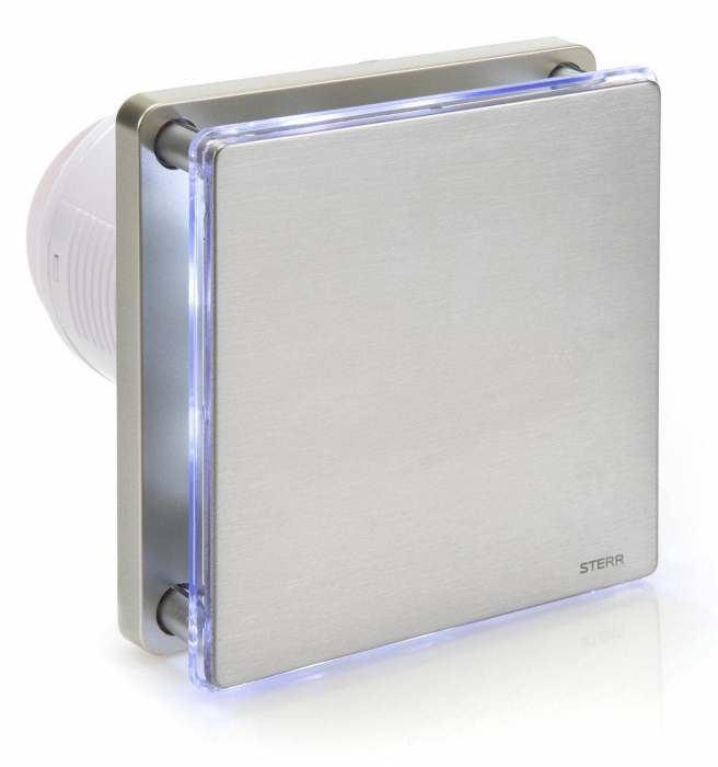 Ventilator baie Sterr, axial, 12 V, silentios, inox, LED alb, argintiu O 100