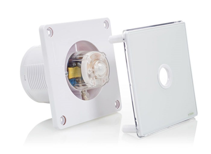 Ventilator baie Sterr, axial, 230 V, silențios, alb, LED alb, senzor de mișcare PIR, timer Ø 100 [3]