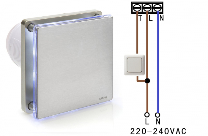 Ventilator baie Sterr, axial, 230 V, silențios, inox, LED alb, argintiu Ø 100 [4]