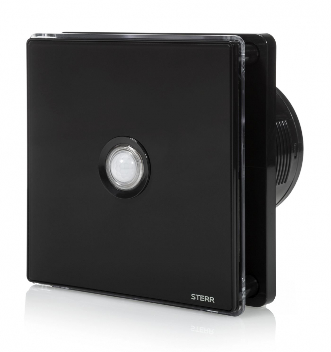 Ventilator baie Sterr, axial, 230 V, silențios, negru, LED alb, senzor de mișcare PIR, timer Ø 100 [2]