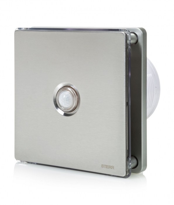Ventilator baie Sterr, axial, 230 V, silențios,oțel inoxidabil, argintiu, LED alb, senzor de mișcare PIR, timer Ø 100 [2]