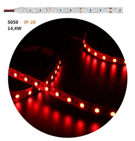 Banda LED - Banda LED 14.4W 12V IP20  5053 lumina Rosie