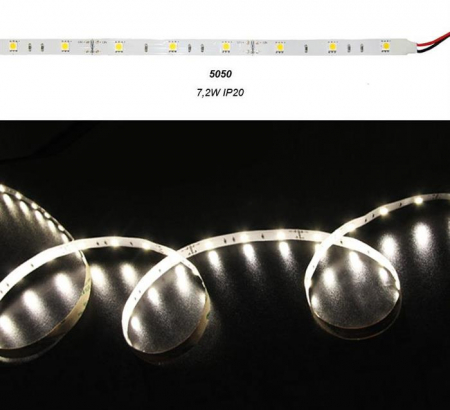 Banda LED - Banda LED 7.2W 12V IP20  5051 lumina Alba
