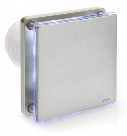 Ventilatoare - Ventilator baie Sterr, axial, 12 V, silențios, inox, LED alb, argintiu Ø 100