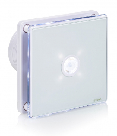 Ventilatoare - Ventilator baie Sterr, axial, 230 V, silențios, alb, LED alb, senzor de mișcare PIR, timer Ø 100