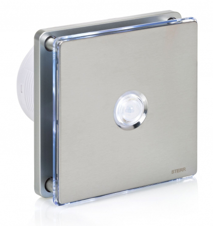 Ventilatoare - Ventilator baie Sterr, axial, 230 V, silențios,oțel inoxidabil, argintiu, LED alb, senzor de mișcare PIR, timer Ø 100