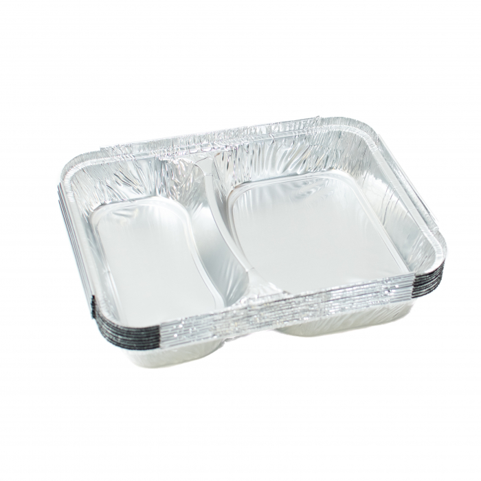 Caserola aluminiu Meniu 2 Compartimente + Capac, Set 100 buc [2]