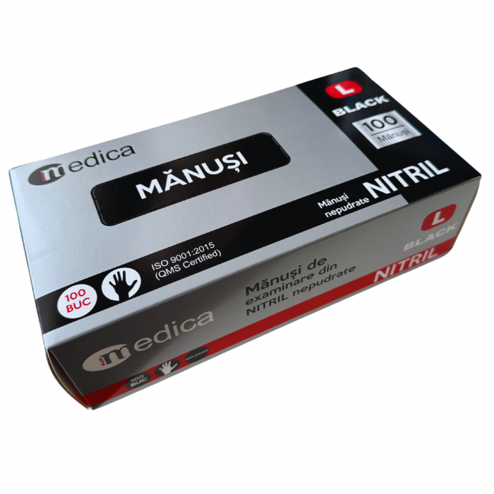 Cutie 100 buc Manusi Unica Folosinta din Nitril - Negre, Marimea L [5]