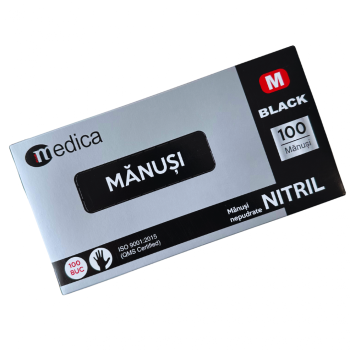 Cutie 100 buc Manusi Unica Folosinta din Nitril - Negre, Marimea M [3]