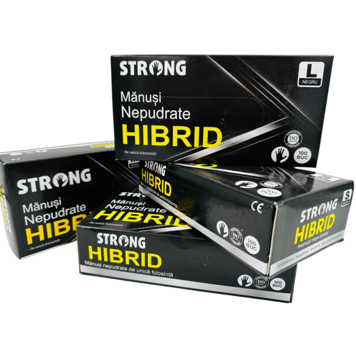 Mănuși negre  nitril + vinil,  Strong, Hybrid, nepudrate [2]