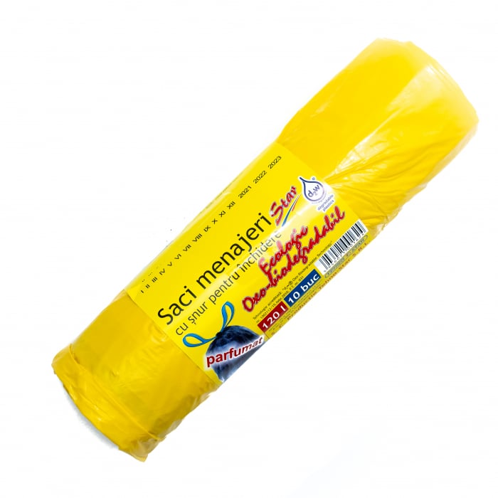 Saci Menajeri cu snur 120L, Galbeni, 10 Buc/Rola [2]