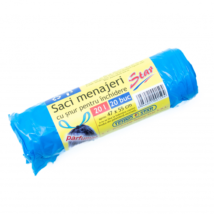 Saci Menajeri cu snur, 20L, Albastri, 20 buc/rola [4]
