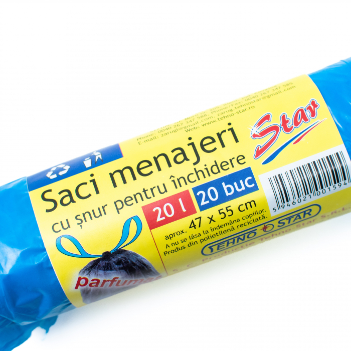 Saci Menajeri cu snur, 20L, Albastri, 20 buc/rola [3]