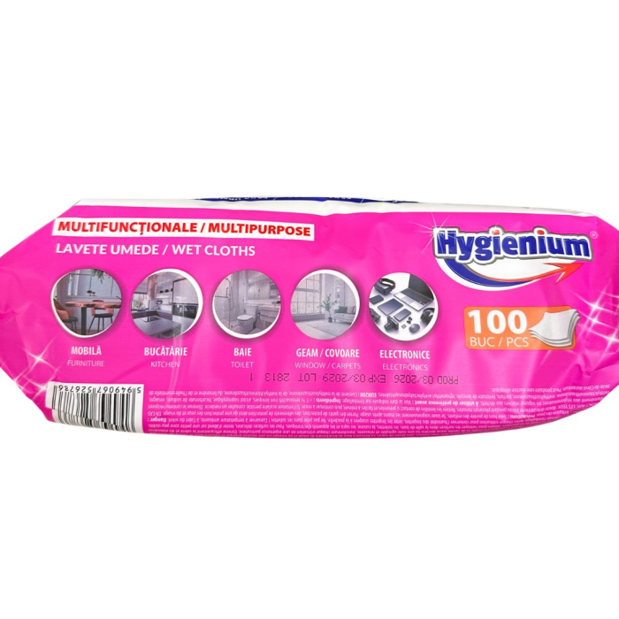 Servetele umede cu otet si bicarbonat Hygienium, parfum vanilie si magnolie, pachet XXL 100 buc [2]