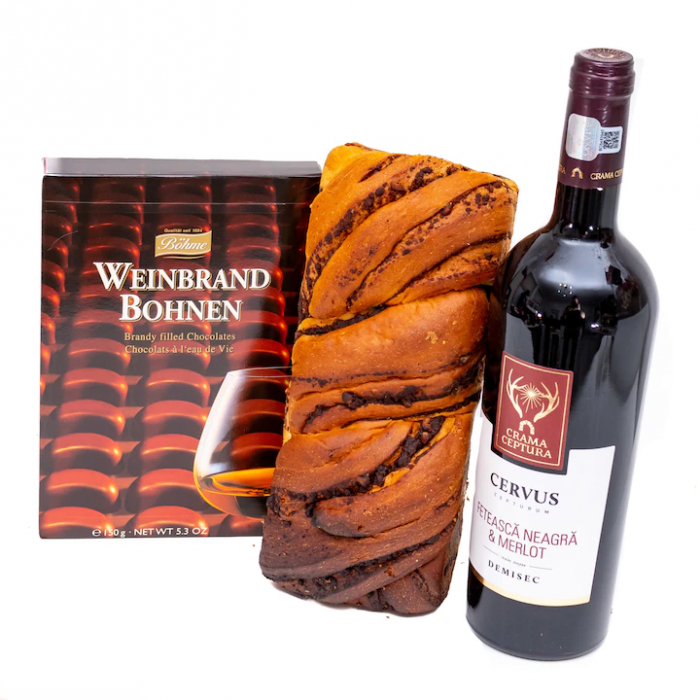 Set Cos Cadou cu Cozonac, Vin si Bomboane [3]