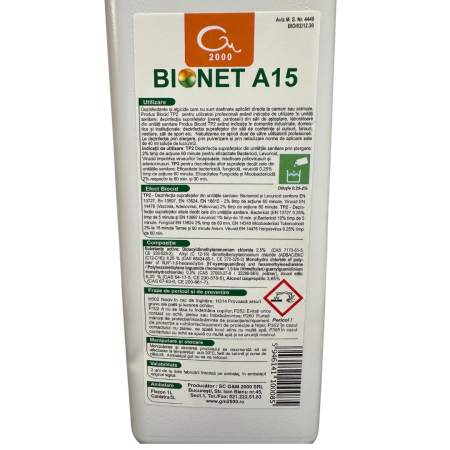 Bionet A15 Dezinfectant Concentrat Suprafete TP2, 1L | Bactericid Virucid Profesional [1]