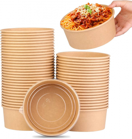 Ambalaje Food - Bol salata kraft cu capac transparent, 750ml, set 50 buc