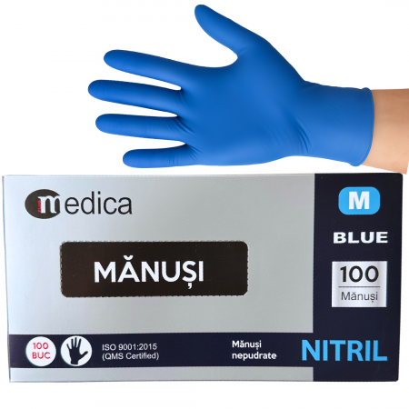 Consumabile Medicale - Cutie 100 buc Manusi Unica Folosinta din Nitril - Albastre