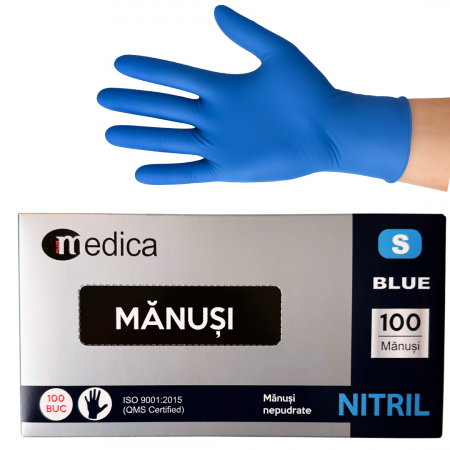 Consumabile Medicale - Cutie 100 buc Manusi Unica Folosinta din Nitril - Albastre, Marimea S