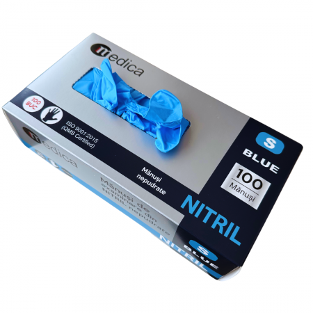 Cutie 100 buc Manusi Unica Folosinta din Nitril - Albastre, Marimea S [5]