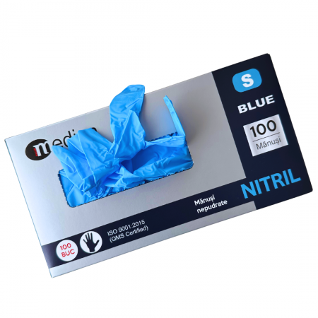 Cutie 100 buc Manusi Unica Folosinta din Nitril - Albastre, Marimea S [2]