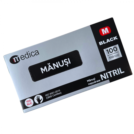 Cutie 100 buc Manusi Unica Folosinta din Nitril - Negre, Marimea M [2]