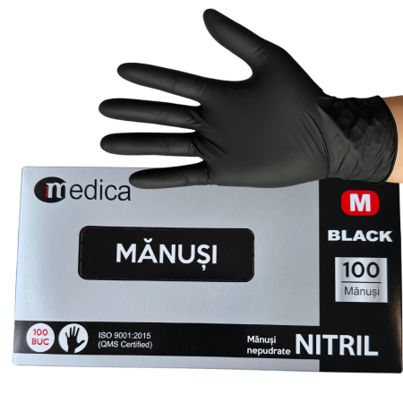 Accesorii curatenie - Cutie 100 buc Manusi Unica Folosinta din Nitril - Negre, Marimea M