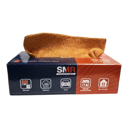 Accesorii menaj - Cutie pop up 20 lavete microfibra, 20x20 cm, portocalii