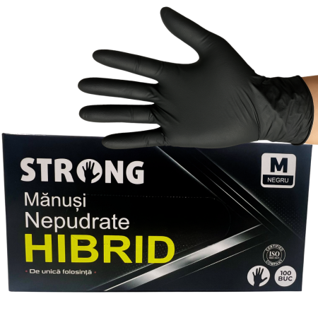 Accesorii curatenie - Mănuși negre  nitril + vinil,  Strong, Hybrid, nepudrate