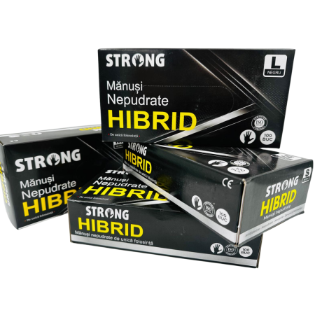 Mănuși negre  nitril + vinil,  Strong, Hybrid, nepudrate [1]