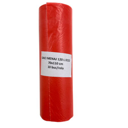 Accesorii curatenie - Saci Menajeri 120L, Rosii, rola 10 buc