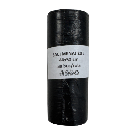 Accesorii curatenie - Saci Menajeri 20L Negri, 30 buc/rola