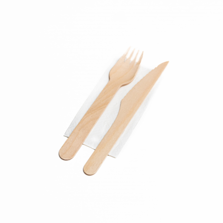 Set 100 Tacamuri Bis Lemn - Furculita, Cutit + Servetel, ambalate individual [1]