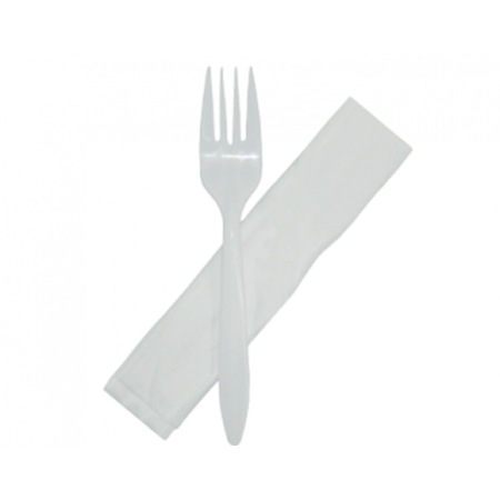 Ambalaje Food - Set 100 Tacamuri Plastic Albe - Furculita + Servetel, ambalate individual
